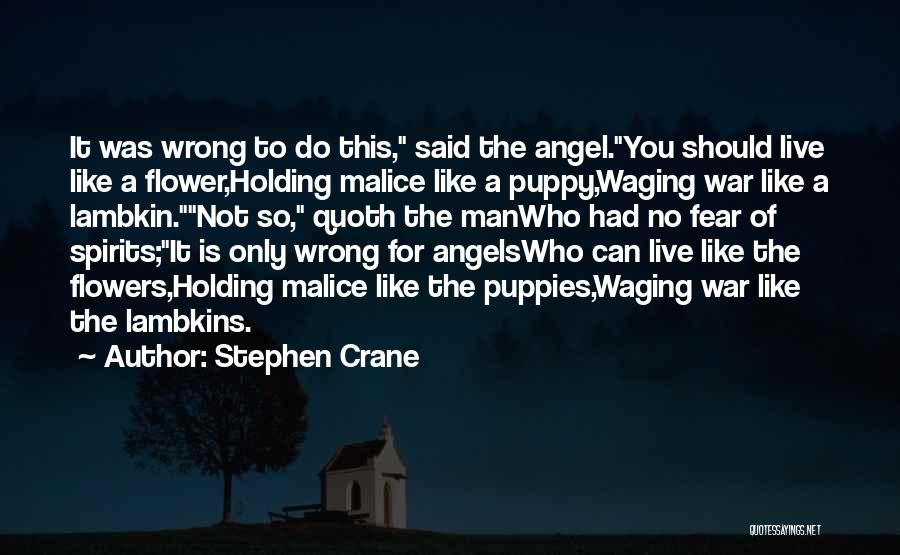 Stephen Crane Quotes: It Was Wrong To Do This, Said The Angel.you Should Live Like A Flower,holding Malice Like A Puppy,waging War Like