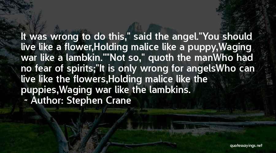 Stephen Crane Quotes: It Was Wrong To Do This, Said The Angel.you Should Live Like A Flower,holding Malice Like A Puppy,waging War Like