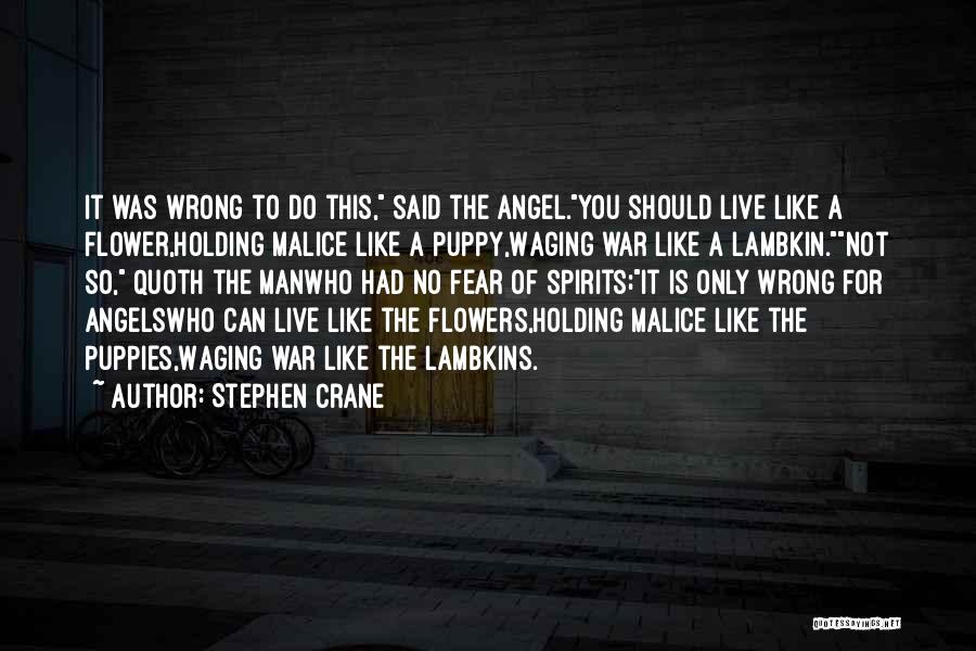 Stephen Crane Quotes: It Was Wrong To Do This, Said The Angel.you Should Live Like A Flower,holding Malice Like A Puppy,waging War Like