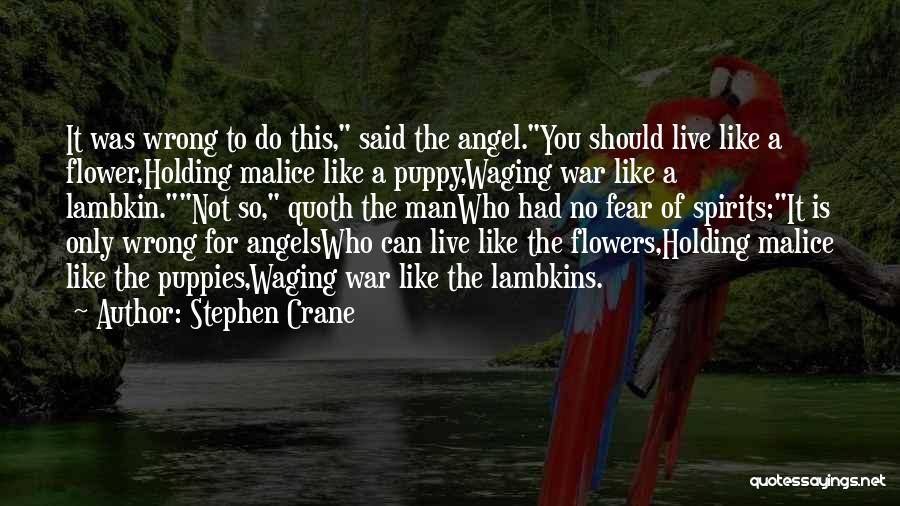 Stephen Crane Quotes: It Was Wrong To Do This, Said The Angel.you Should Live Like A Flower,holding Malice Like A Puppy,waging War Like