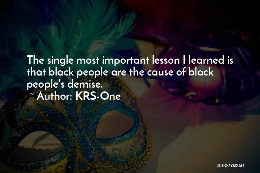 KRS-One Quotes: The Single Most Important Lesson I Learned Is That Black People Are The Cause Of Black People's Demise.