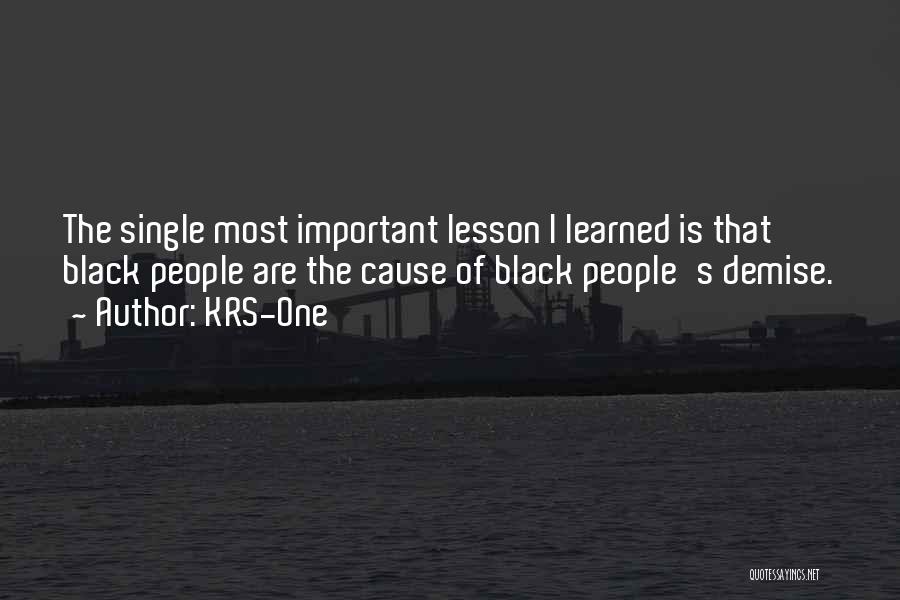 KRS-One Quotes: The Single Most Important Lesson I Learned Is That Black People Are The Cause Of Black People's Demise.