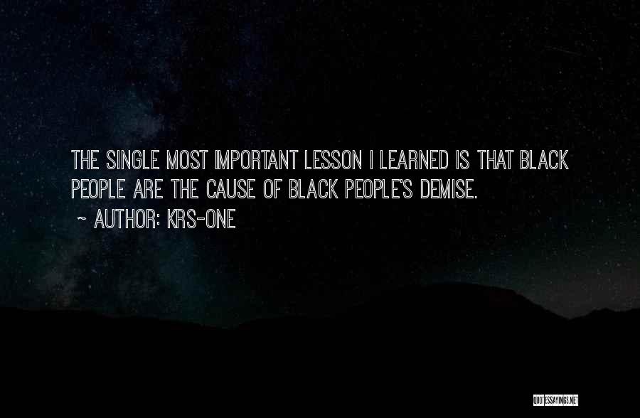 KRS-One Quotes: The Single Most Important Lesson I Learned Is That Black People Are The Cause Of Black People's Demise.