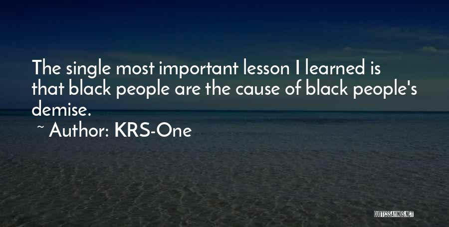 KRS-One Quotes: The Single Most Important Lesson I Learned Is That Black People Are The Cause Of Black People's Demise.