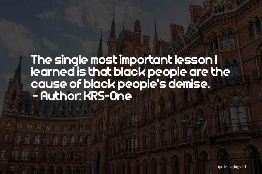 KRS-One Quotes: The Single Most Important Lesson I Learned Is That Black People Are The Cause Of Black People's Demise.