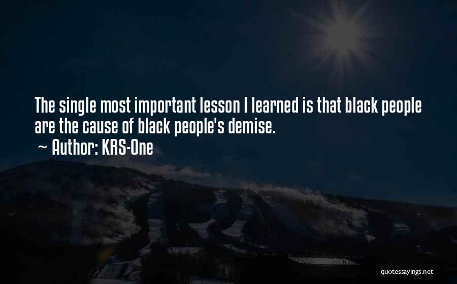 KRS-One Quotes: The Single Most Important Lesson I Learned Is That Black People Are The Cause Of Black People's Demise.