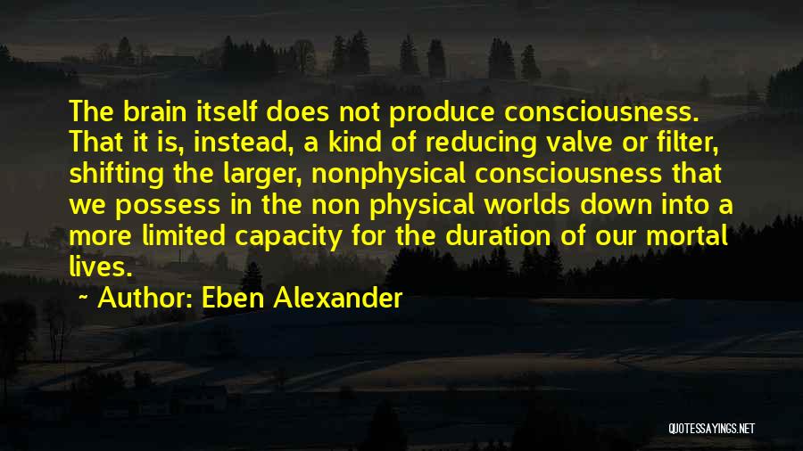 Eben Alexander Quotes: The Brain Itself Does Not Produce Consciousness. That It Is, Instead, A Kind Of Reducing Valve Or Filter, Shifting The