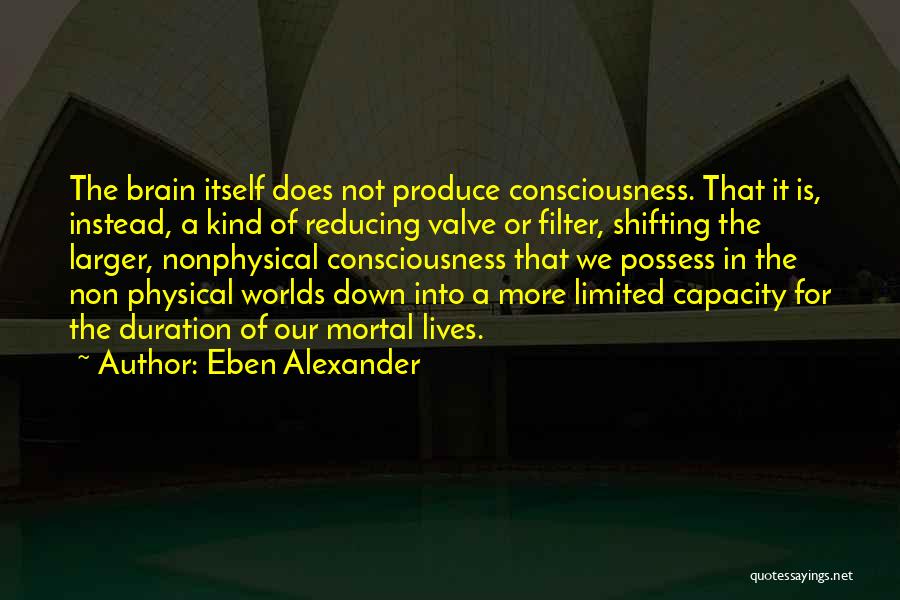 Eben Alexander Quotes: The Brain Itself Does Not Produce Consciousness. That It Is, Instead, A Kind Of Reducing Valve Or Filter, Shifting The