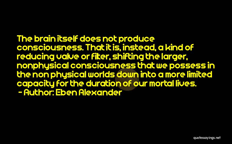 Eben Alexander Quotes: The Brain Itself Does Not Produce Consciousness. That It Is, Instead, A Kind Of Reducing Valve Or Filter, Shifting The