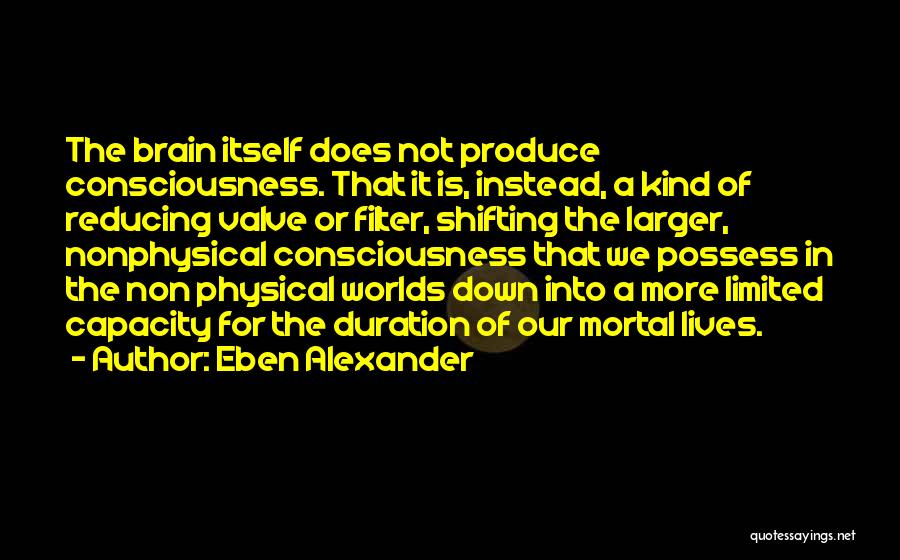 Eben Alexander Quotes: The Brain Itself Does Not Produce Consciousness. That It Is, Instead, A Kind Of Reducing Valve Or Filter, Shifting The