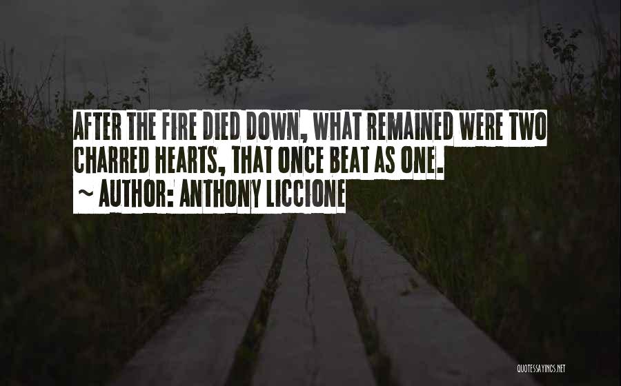 Anthony Liccione Quotes: After The Fire Died Down, What Remained Were Two Charred Hearts, That Once Beat As One.