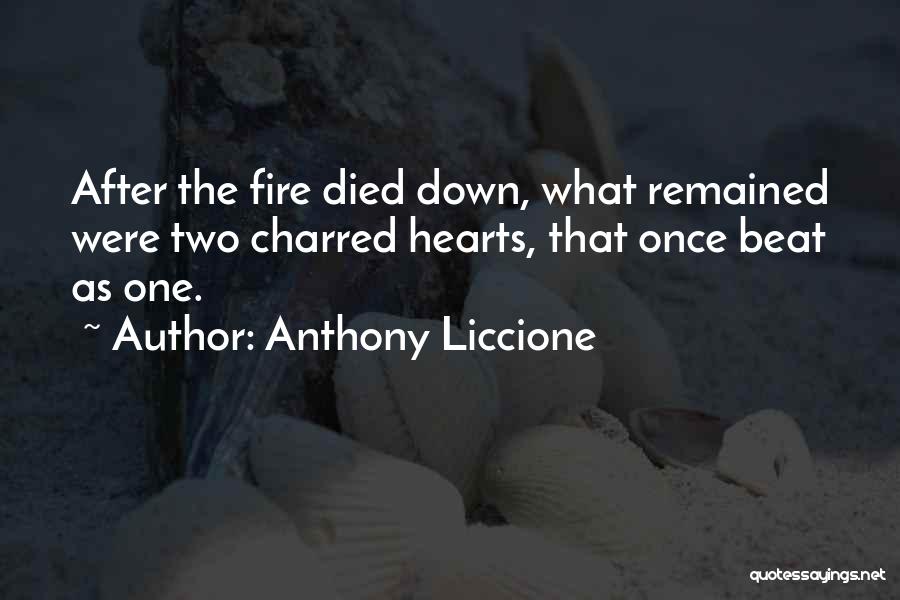 Anthony Liccione Quotes: After The Fire Died Down, What Remained Were Two Charred Hearts, That Once Beat As One.