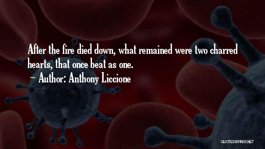 Anthony Liccione Quotes: After The Fire Died Down, What Remained Were Two Charred Hearts, That Once Beat As One.