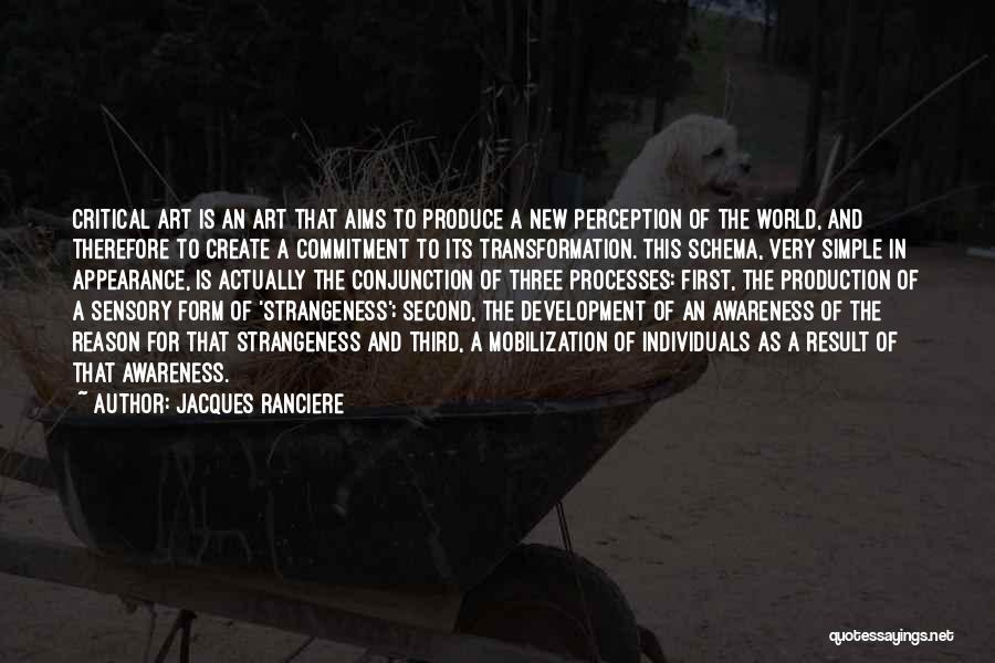 Jacques Ranciere Quotes: Critical Art Is An Art That Aims To Produce A New Perception Of The World, And Therefore To Create A