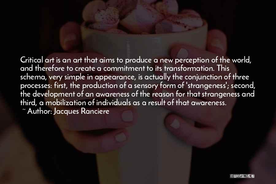 Jacques Ranciere Quotes: Critical Art Is An Art That Aims To Produce A New Perception Of The World, And Therefore To Create A
