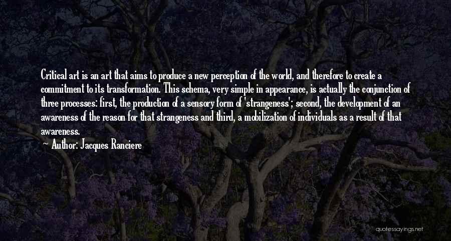 Jacques Ranciere Quotes: Critical Art Is An Art That Aims To Produce A New Perception Of The World, And Therefore To Create A