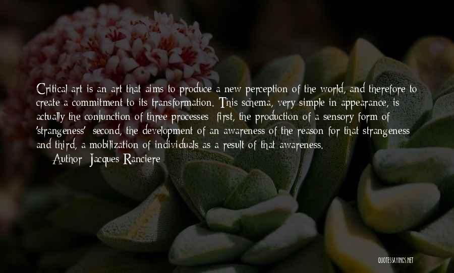 Jacques Ranciere Quotes: Critical Art Is An Art That Aims To Produce A New Perception Of The World, And Therefore To Create A