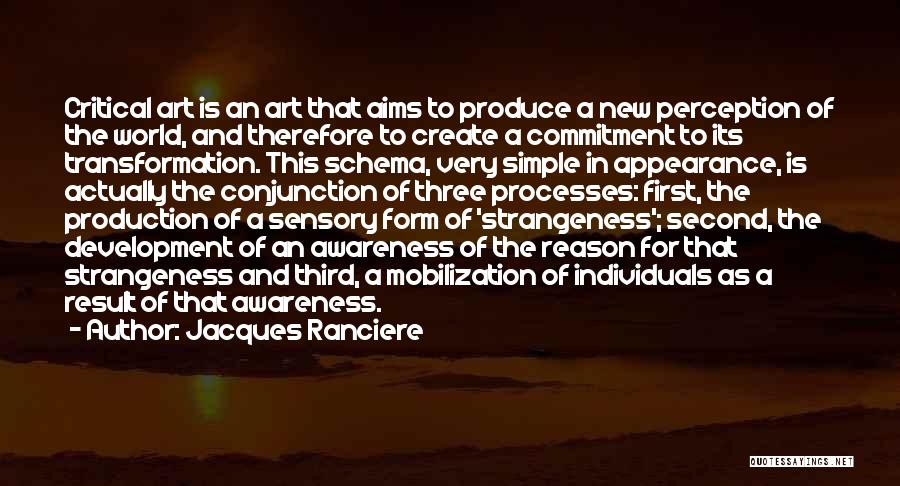 Jacques Ranciere Quotes: Critical Art Is An Art That Aims To Produce A New Perception Of The World, And Therefore To Create A