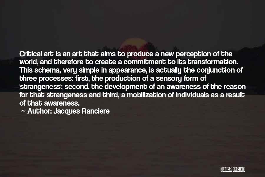 Jacques Ranciere Quotes: Critical Art Is An Art That Aims To Produce A New Perception Of The World, And Therefore To Create A