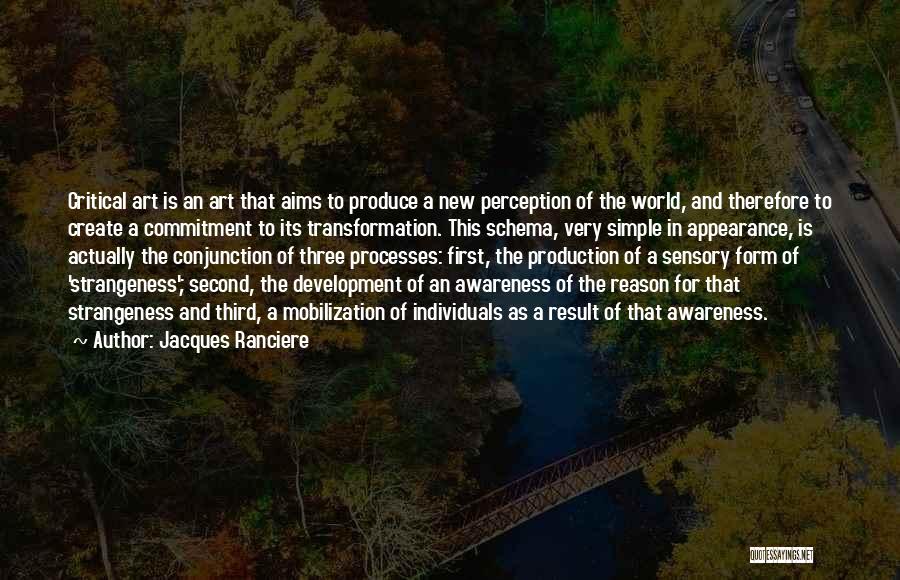 Jacques Ranciere Quotes: Critical Art Is An Art That Aims To Produce A New Perception Of The World, And Therefore To Create A