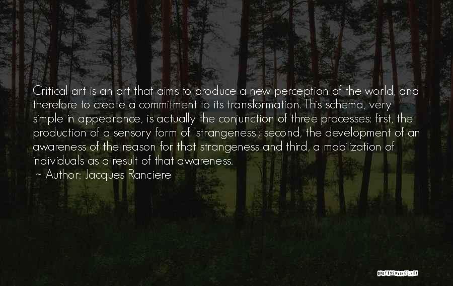 Jacques Ranciere Quotes: Critical Art Is An Art That Aims To Produce A New Perception Of The World, And Therefore To Create A
