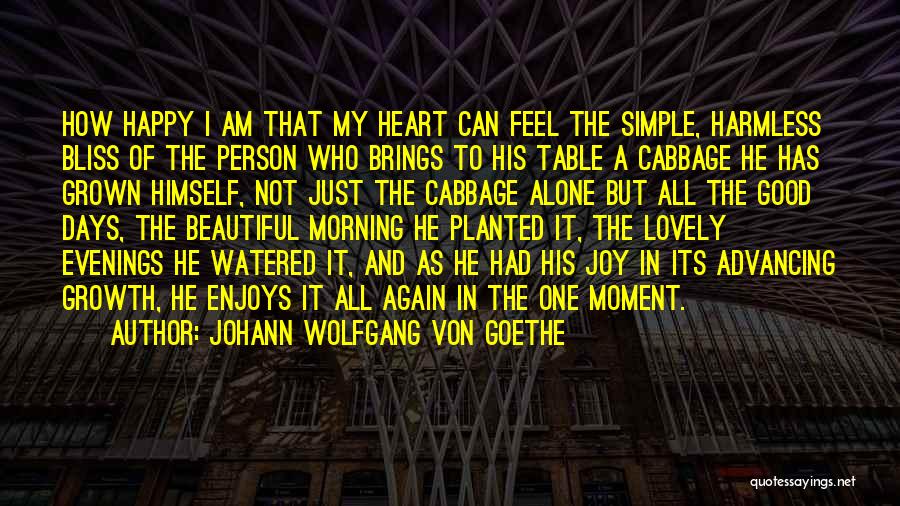 Johann Wolfgang Von Goethe Quotes: How Happy I Am That My Heart Can Feel The Simple, Harmless Bliss Of The Person Who Brings To His