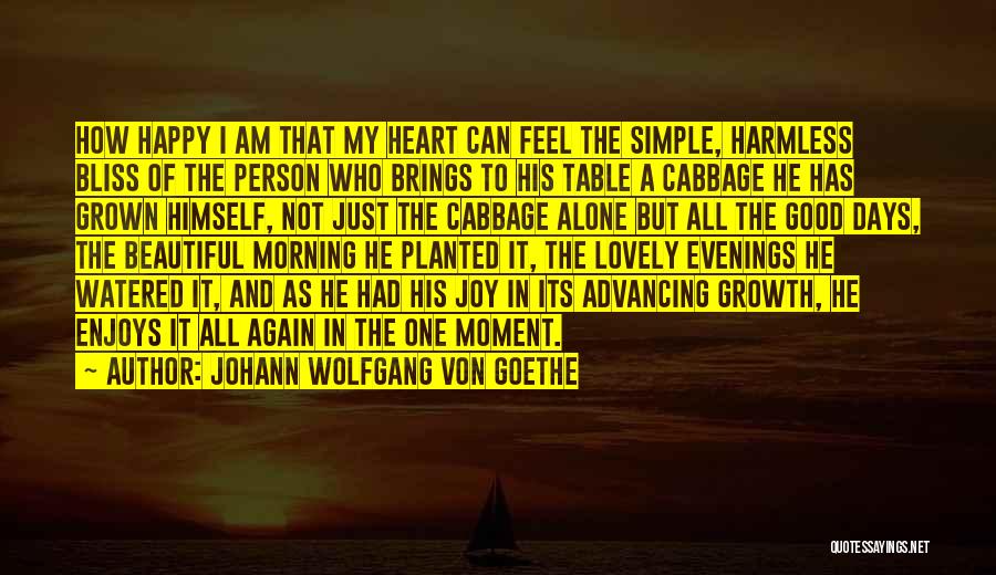 Johann Wolfgang Von Goethe Quotes: How Happy I Am That My Heart Can Feel The Simple, Harmless Bliss Of The Person Who Brings To His