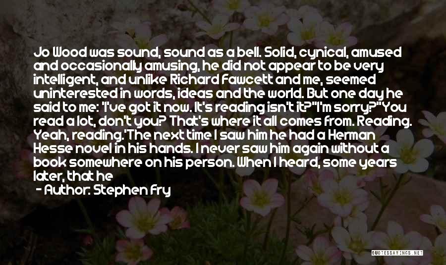 Stephen Fry Quotes: Jo Wood Was Sound, Sound As A Bell. Solid, Cynical, Amused And Occasionally Amusing, He Did Not Appear To Be