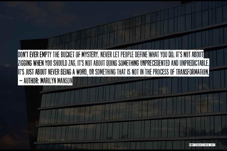 Marilyn Manson Quotes: Don't Ever Empty The Bucket Of Mystery. Never Let People Define What You Do. It's Not About Zigging When You