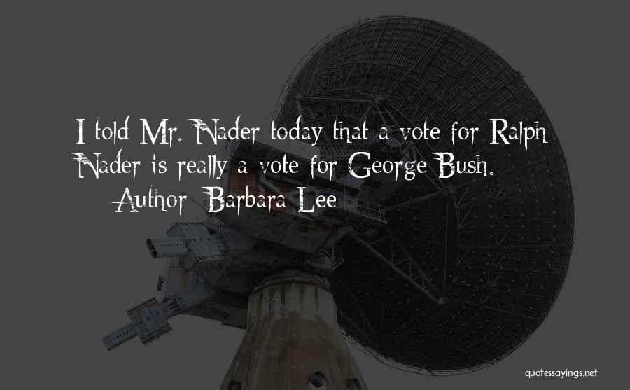 Barbara Lee Quotes: I Told Mr. Nader Today That A Vote For Ralph Nader Is Really A Vote For George Bush.