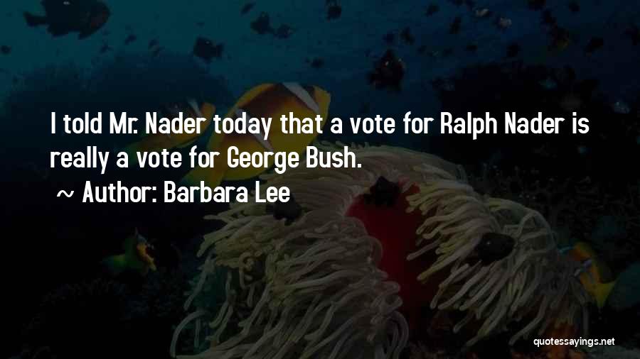 Barbara Lee Quotes: I Told Mr. Nader Today That A Vote For Ralph Nader Is Really A Vote For George Bush.