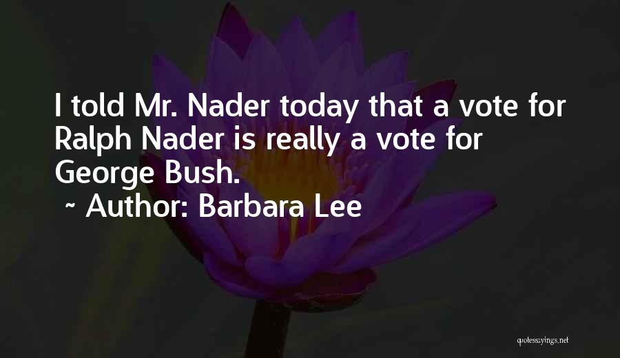 Barbara Lee Quotes: I Told Mr. Nader Today That A Vote For Ralph Nader Is Really A Vote For George Bush.