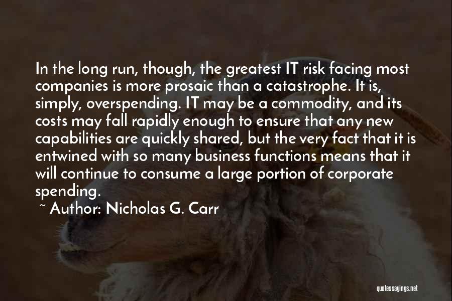 Nicholas G. Carr Quotes: In The Long Run, Though, The Greatest It Risk Facing Most Companies Is More Prosaic Than A Catastrophe. It Is,