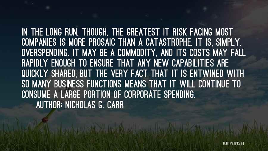 Nicholas G. Carr Quotes: In The Long Run, Though, The Greatest It Risk Facing Most Companies Is More Prosaic Than A Catastrophe. It Is,