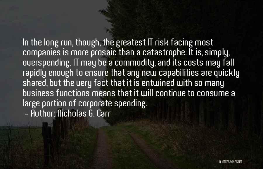 Nicholas G. Carr Quotes: In The Long Run, Though, The Greatest It Risk Facing Most Companies Is More Prosaic Than A Catastrophe. It Is,