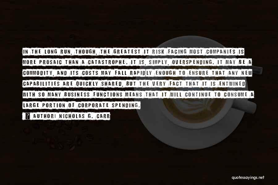 Nicholas G. Carr Quotes: In The Long Run, Though, The Greatest It Risk Facing Most Companies Is More Prosaic Than A Catastrophe. It Is,