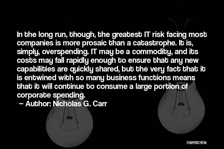 Nicholas G. Carr Quotes: In The Long Run, Though, The Greatest It Risk Facing Most Companies Is More Prosaic Than A Catastrophe. It Is,