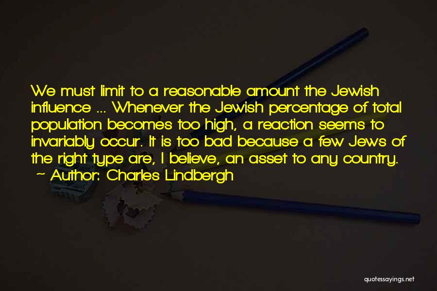 Charles Lindbergh Quotes: We Must Limit To A Reasonable Amount The Jewish Influence ... Whenever The Jewish Percentage Of Total Population Becomes Too