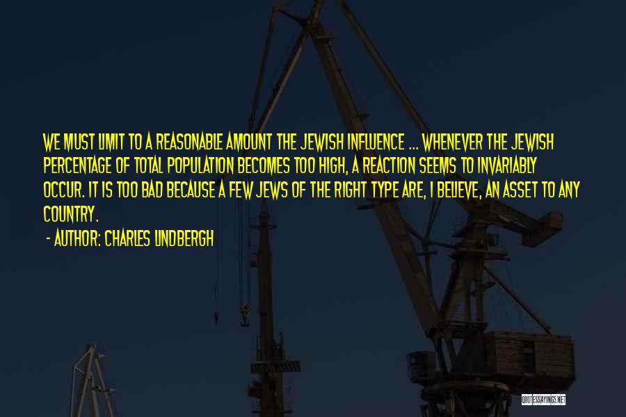 Charles Lindbergh Quotes: We Must Limit To A Reasonable Amount The Jewish Influence ... Whenever The Jewish Percentage Of Total Population Becomes Too