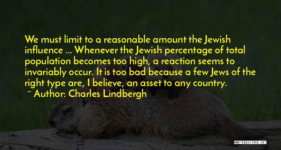 Charles Lindbergh Quotes: We Must Limit To A Reasonable Amount The Jewish Influence ... Whenever The Jewish Percentage Of Total Population Becomes Too