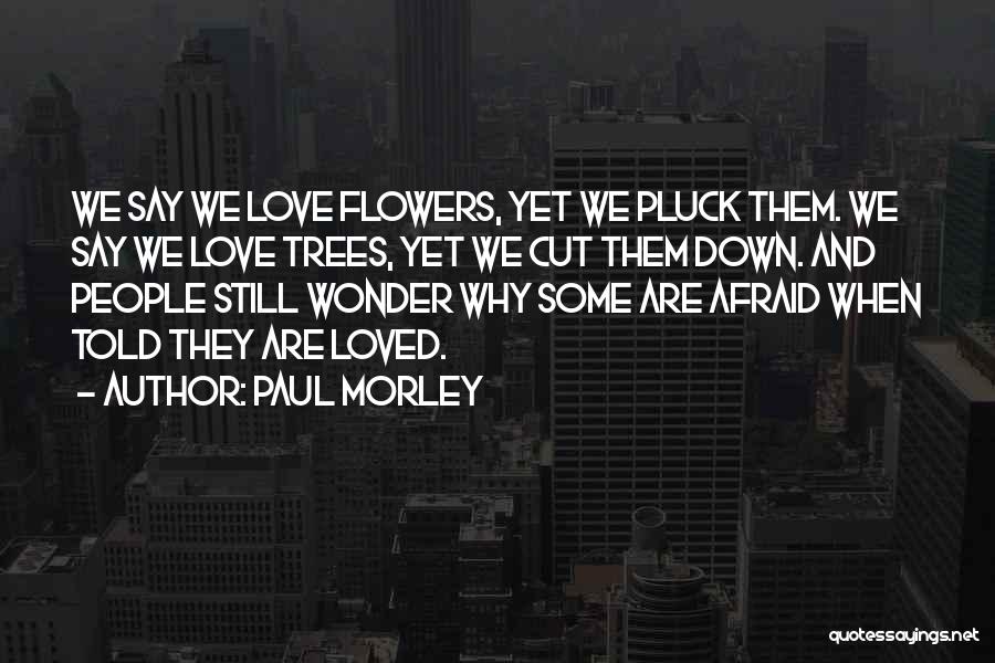 Paul Morley Quotes: We Say We Love Flowers, Yet We Pluck Them. We Say We Love Trees, Yet We Cut Them Down. And