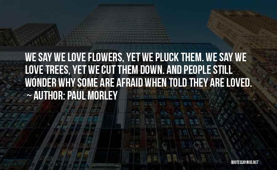Paul Morley Quotes: We Say We Love Flowers, Yet We Pluck Them. We Say We Love Trees, Yet We Cut Them Down. And