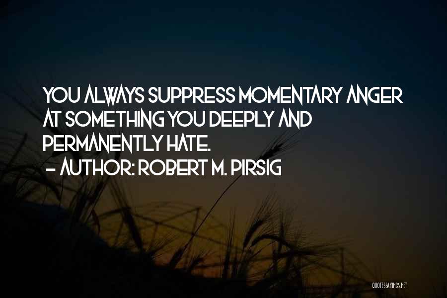 Robert M. Pirsig Quotes: You Always Suppress Momentary Anger At Something You Deeply And Permanently Hate.