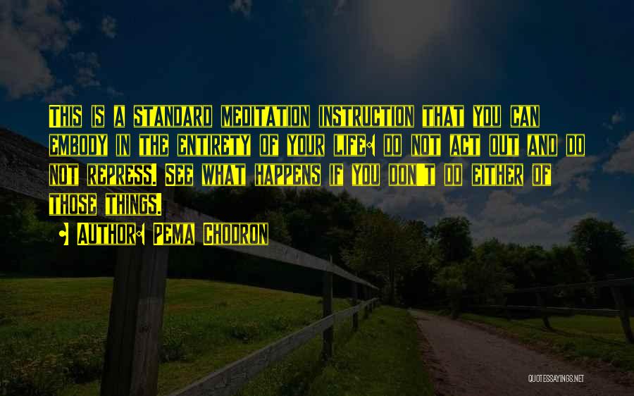 Pema Chodron Quotes: This Is A Standard Meditation Instruction That You Can Embody In The Entirety Of Your Life: Do Not Act Out