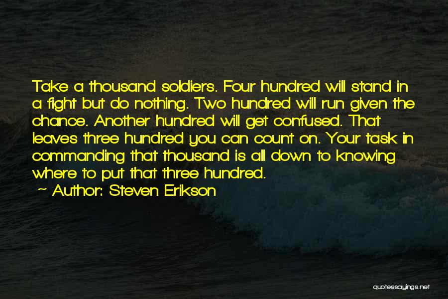 Steven Erikson Quotes: Take A Thousand Soldiers. Four Hundred Will Stand In A Fight But Do Nothing. Two Hundred Will Run Given The