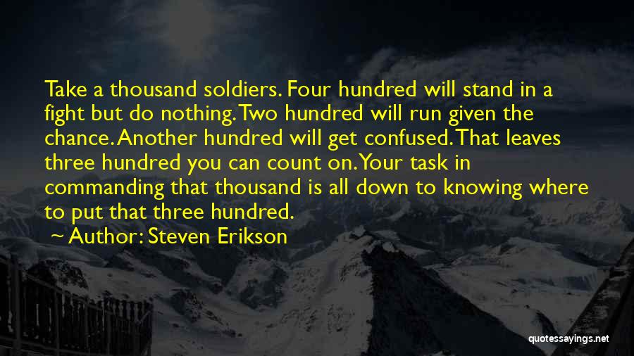 Steven Erikson Quotes: Take A Thousand Soldiers. Four Hundred Will Stand In A Fight But Do Nothing. Two Hundred Will Run Given The