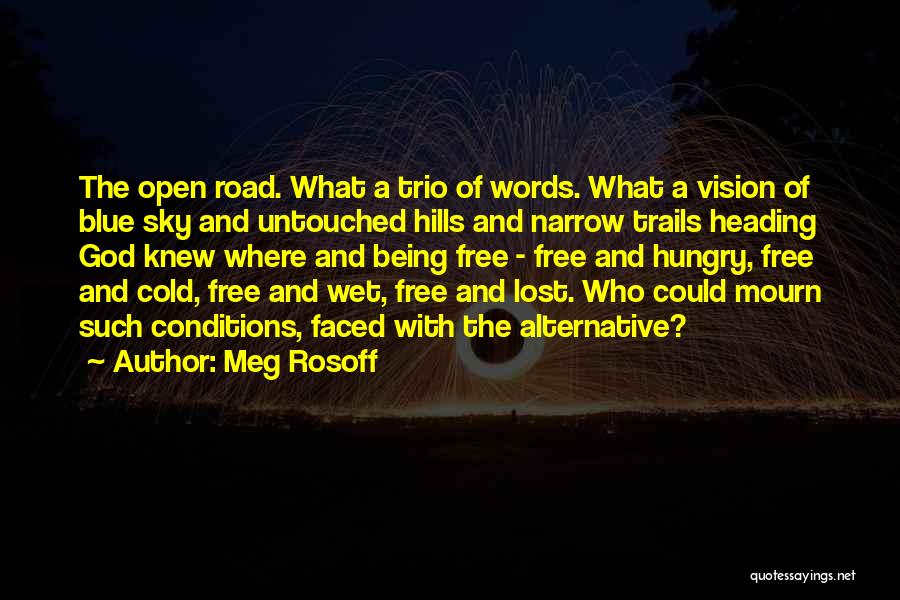 Meg Rosoff Quotes: The Open Road. What A Trio Of Words. What A Vision Of Blue Sky And Untouched Hills And Narrow Trails