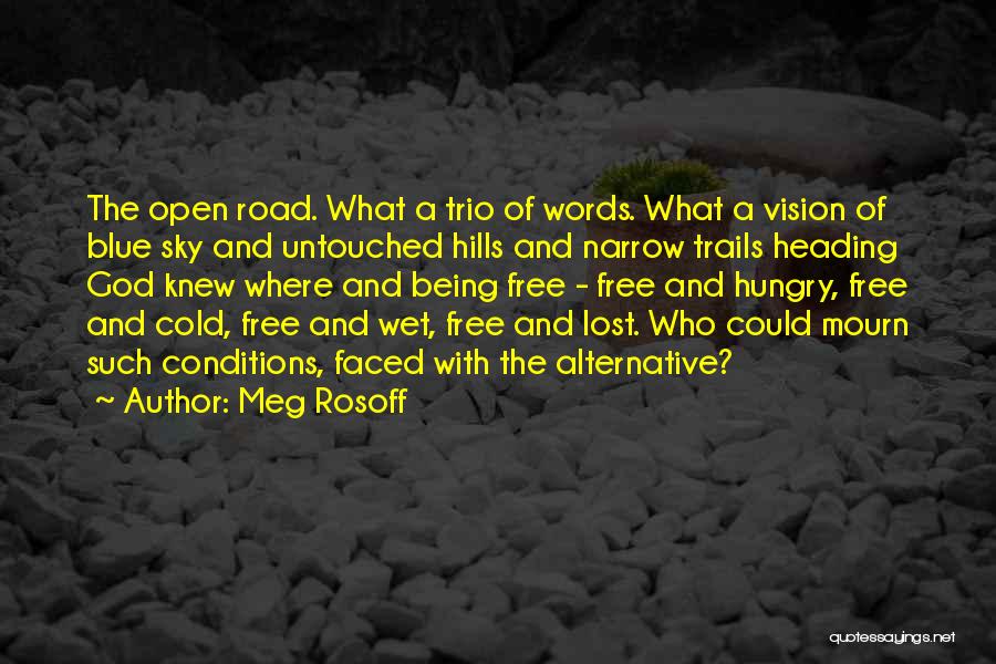 Meg Rosoff Quotes: The Open Road. What A Trio Of Words. What A Vision Of Blue Sky And Untouched Hills And Narrow Trails