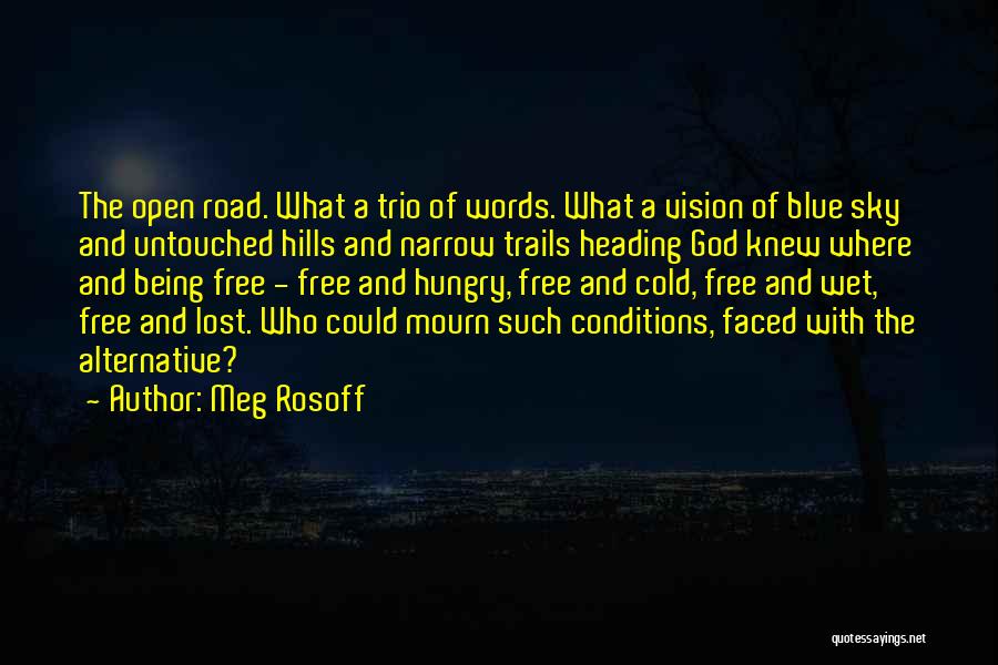 Meg Rosoff Quotes: The Open Road. What A Trio Of Words. What A Vision Of Blue Sky And Untouched Hills And Narrow Trails