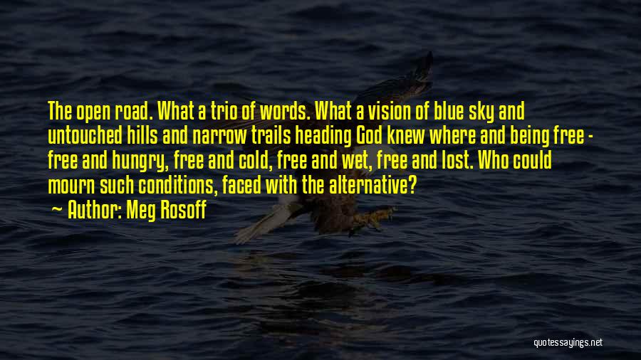 Meg Rosoff Quotes: The Open Road. What A Trio Of Words. What A Vision Of Blue Sky And Untouched Hills And Narrow Trails